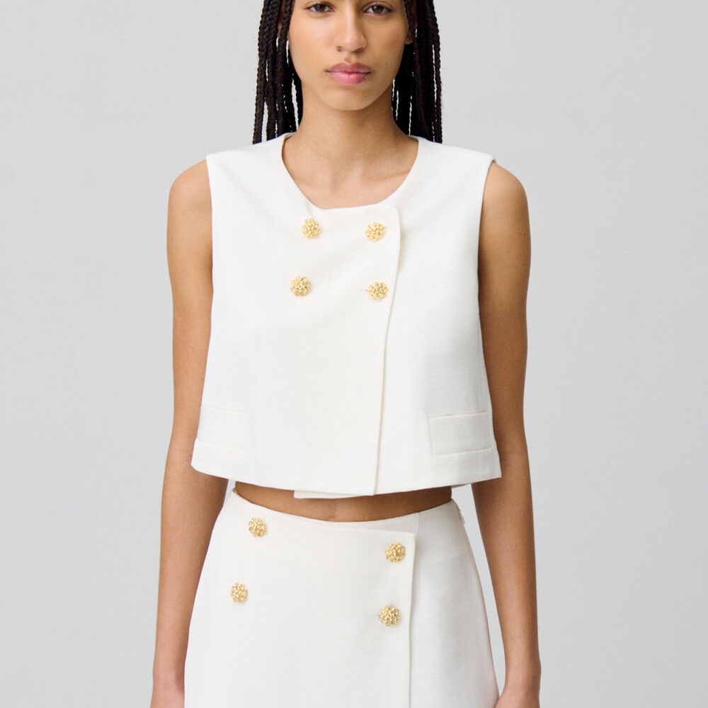 $340 Claudie Pierlot Floral Button Vest In Ecru Size Small EU 36 LIKE NEW